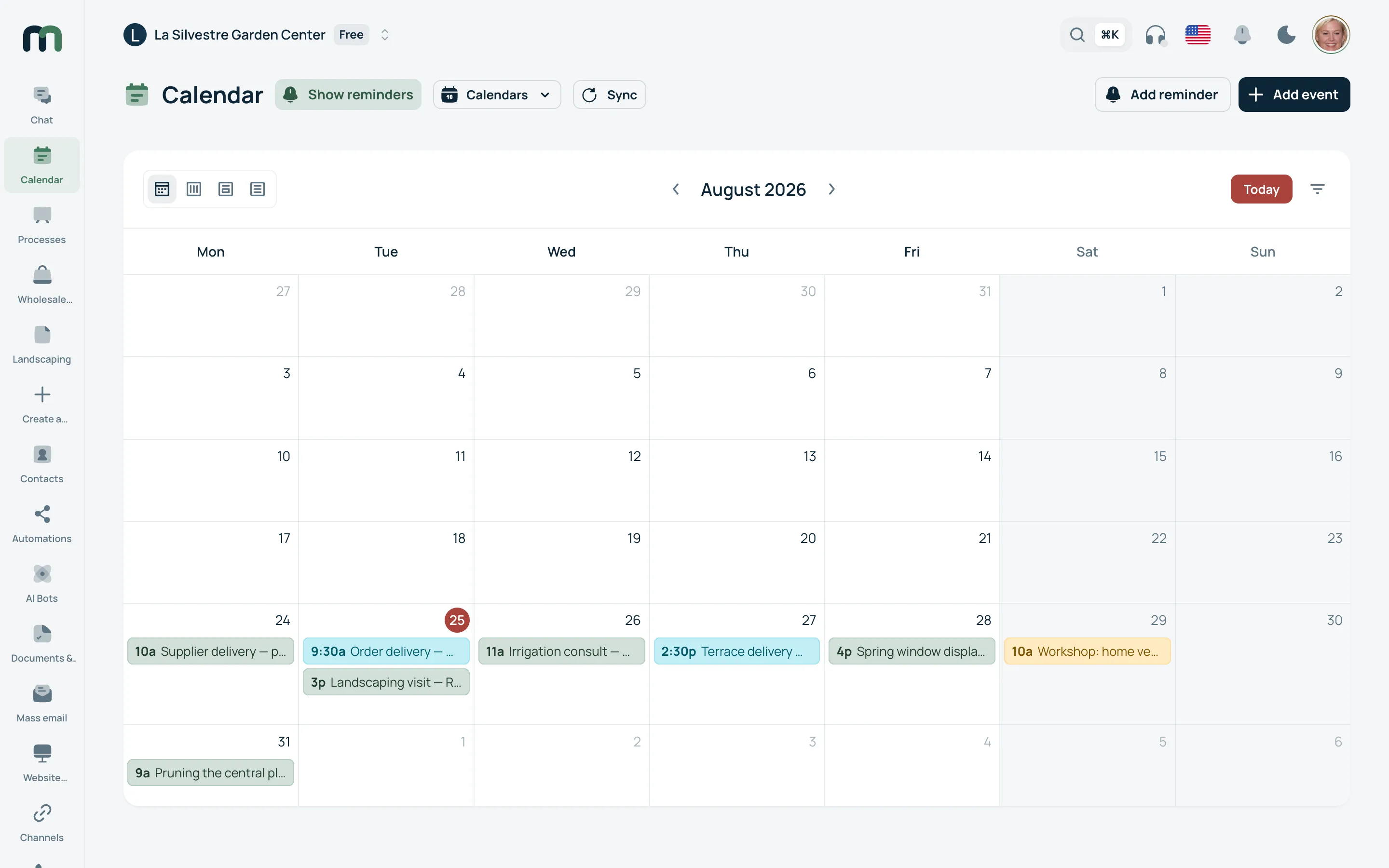 The meruma calendar with events and participants.
