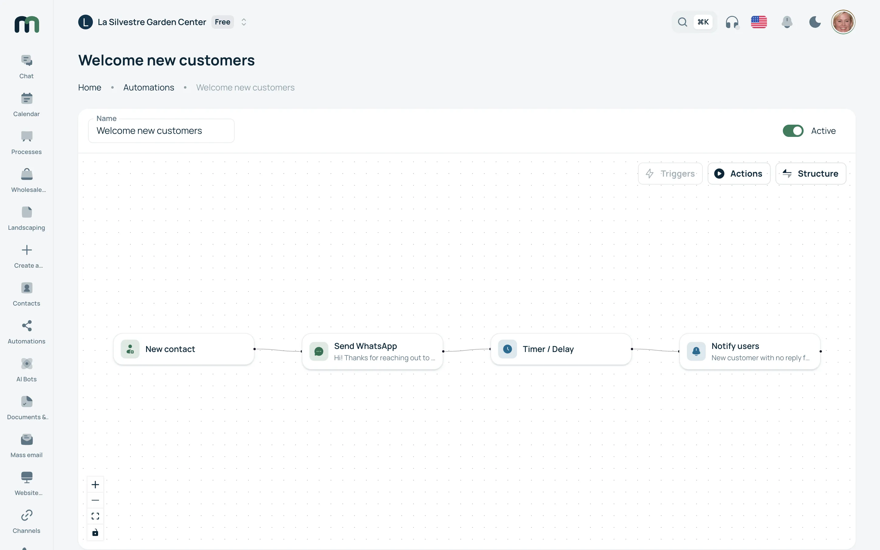 The visual automation editor with a node flow.